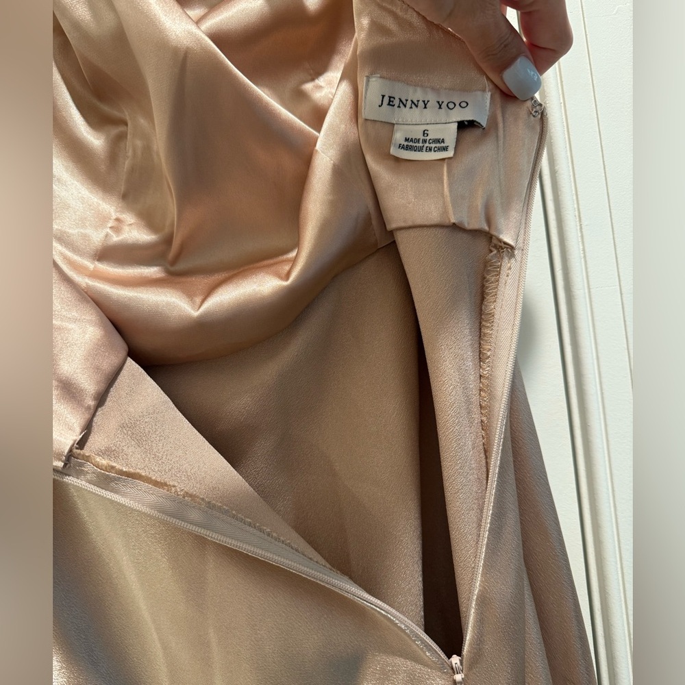 Jenny Yoo One Shoulder Satin gold Gown elegant formal Size 6 - Picture 8 of 8